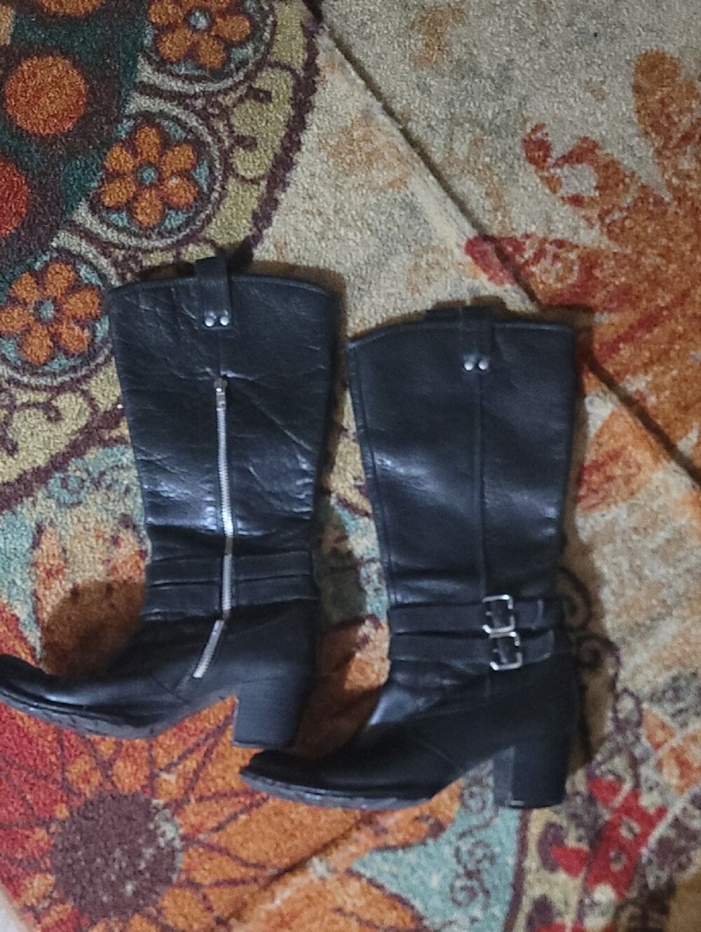 Born Black Leather Double Buckle Ankle Boots